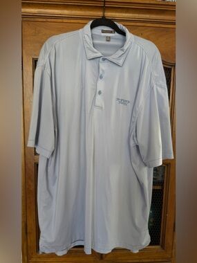 Peter Millar Shark’s Tooth Golf Shirt. Blue/white mini stripe. XL.